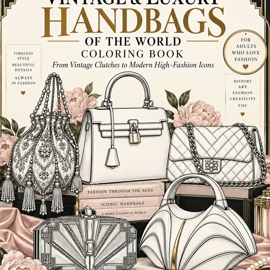 Vintage handbags coloring book cover